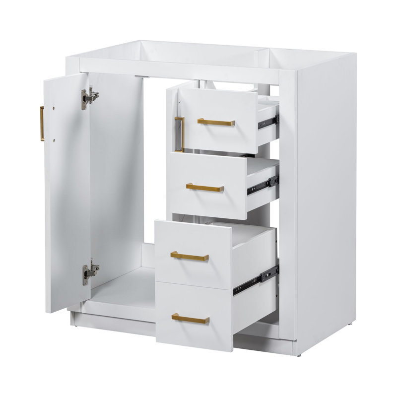 Meuble-lavabo de 30 po sans lavabo, armoire de rangement en bois massif seulement, Blanc