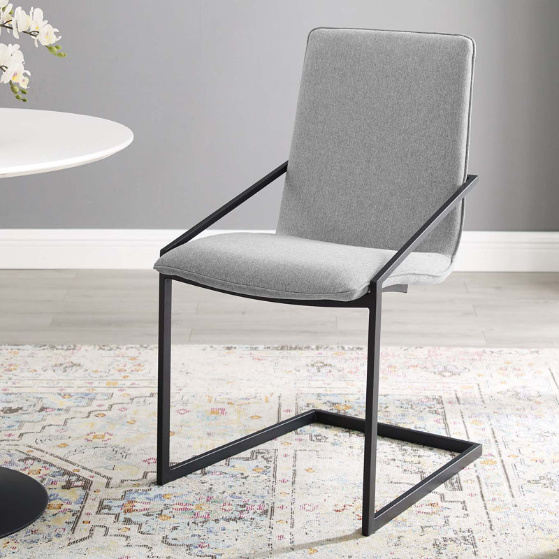 Modway Pitch Performance Velvet Dining Armchair, Light Grey Velvet, Matte Black