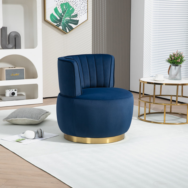 Fauteuil demi-tonneau pivotant de 25,2 po de largeur, Velours bleu
