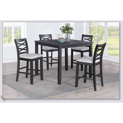Ensemble de salle à manger 5 pièces gris anthracite avec chaises à dossier en bois d'hévéa et table en bois spacieuse pour les maisons modernes