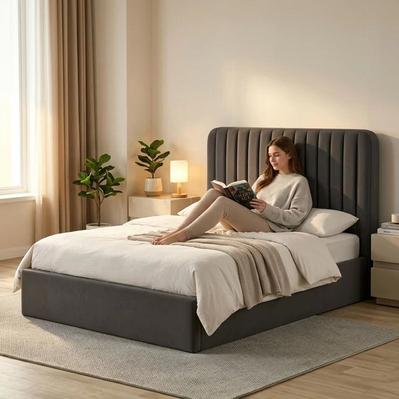 Upholstered Ottoman Storage Bed, Double (4'6), Grey