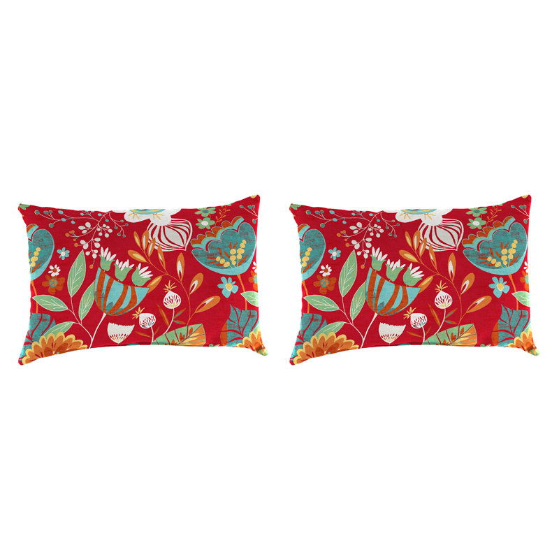 18" x 12" Outdoor Lumbar Throw Pillow (Set of 2), Green/Red/White/Yellow/Floral