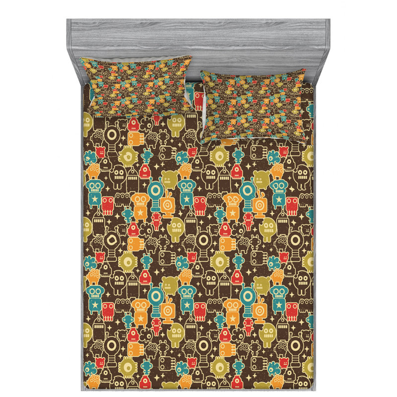 Microfiber Geometric Sheet Set, Queen Sheet Set with Fitted Sheet