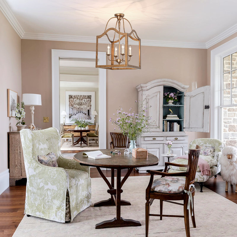 4 - Light Open Frame Retro Lantern Cage Semi Flush Mount