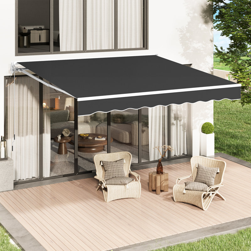 AECOJOY Manual Retraction Slope Patio Awning, 156" W x 96" D, Black, Solid Color
