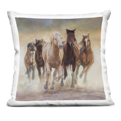 Strong Galloping Horses Decorative Printed Throw Pillow, design by James Corwin