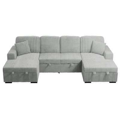 3-Piece Convertible Sectional Living Room Sleeper Sofa Storage Chaise Ash Color Corduroy Contemporary Style
