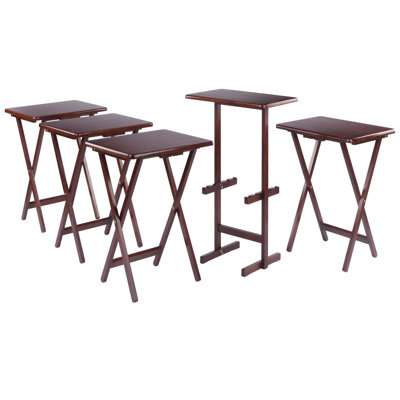 Alvah 5-pc Set Snack Table, Walnut Finish
