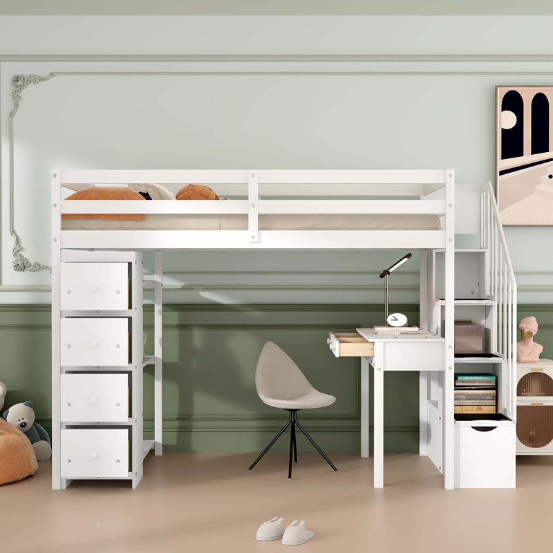 Lit mezzanine simple Putman avec bureau intégré, Blanc