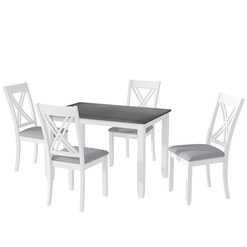 5 Piece Dining Set Modern Dinning Table Set Kitchen Set For 4,,dining room set,dinning table set, White, Gray, White/Gray