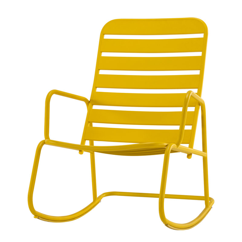 1-Piece Yellow Metal Patio Rocking Chair