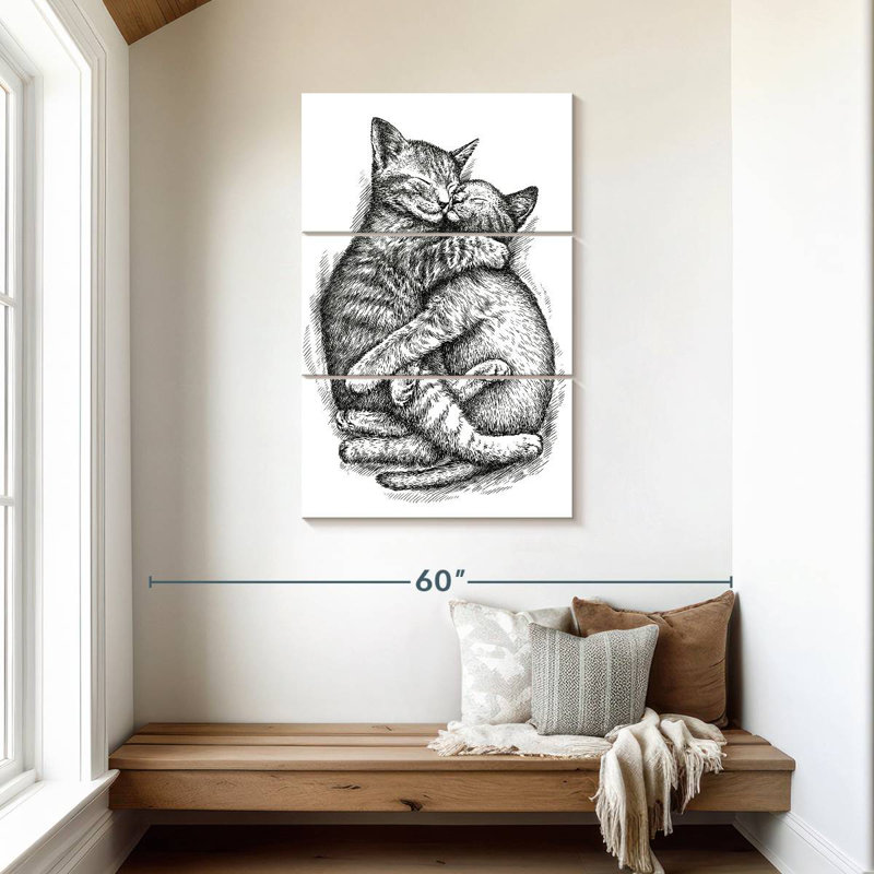 Deux chats câlins Brampt, H 45 po x l 28 po