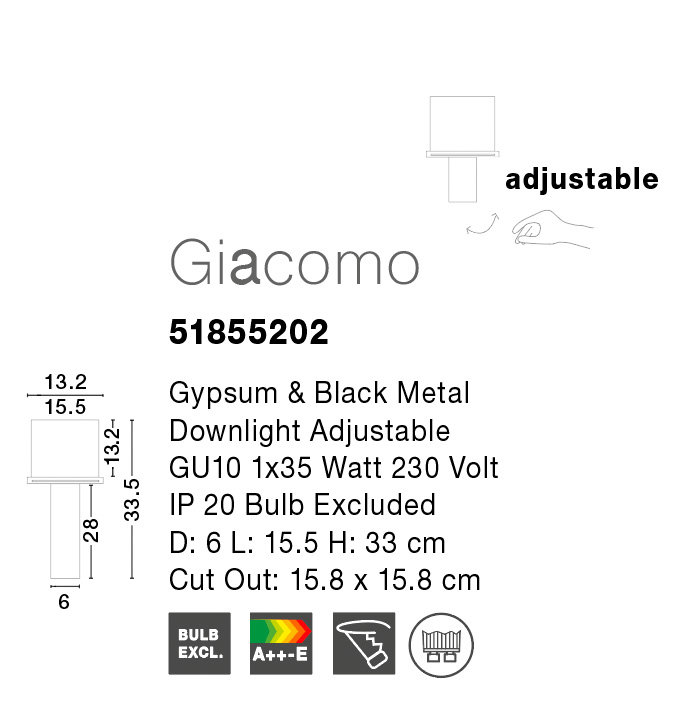 Giacomo 15.5cm Downlight and Recessed Lighting Kit, Black
