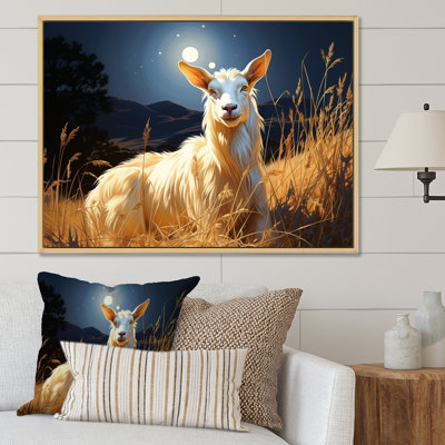 «White Caprine Goat Charm Meadows I», art mural animal de chèvre