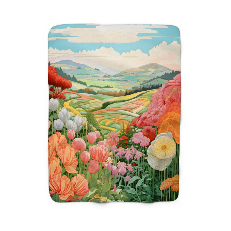 Gentle Flower Meadows - couverture en sherpa de qualité supérieure 1 pièce, Grand lit