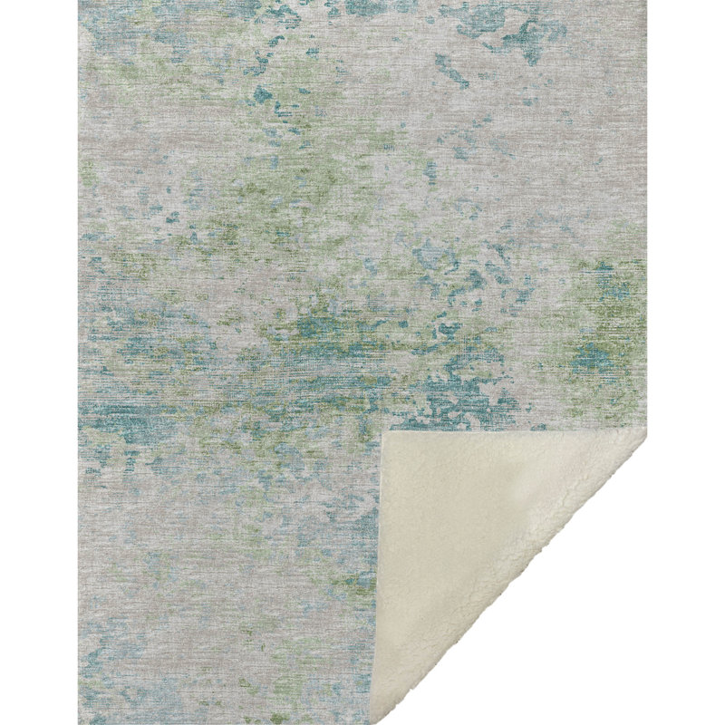 Addison Machine Washable Sherpa Soft Abstract Throw Blanket, Green