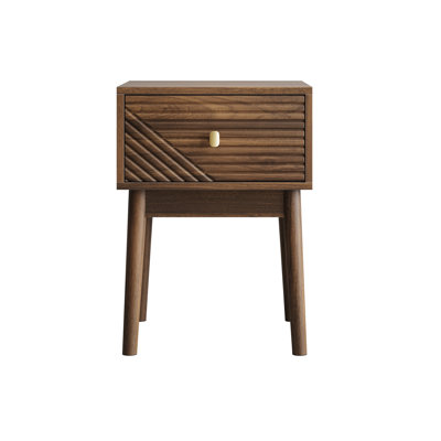 Medieval-Modern Style Walnut Bedside Table, Bedroom Bedside Table With Metal Handles, 15.75 X 15.75 X 21.65 Inches,