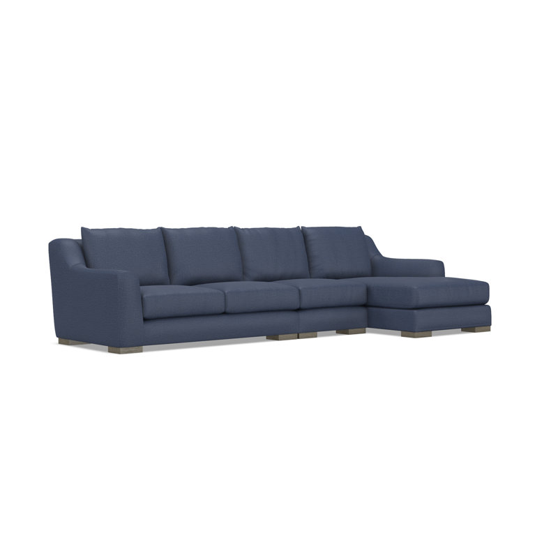 Sectional, Blue Polyester, 35" H x  135" W x 63.5" D, Right Hand Facing