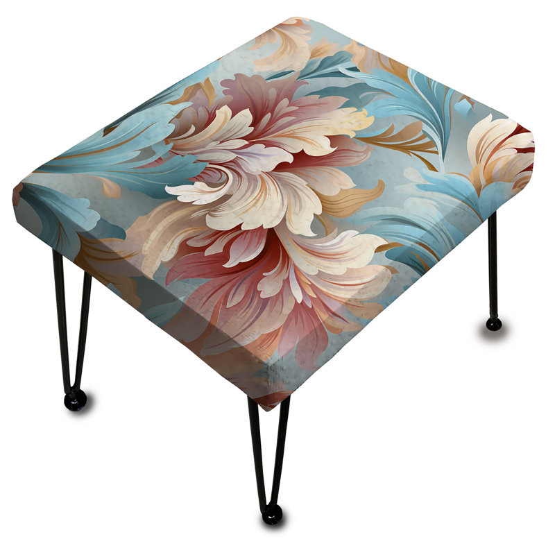 Pink And Blue Damask Flowering - Damask Rectangle Ottoman