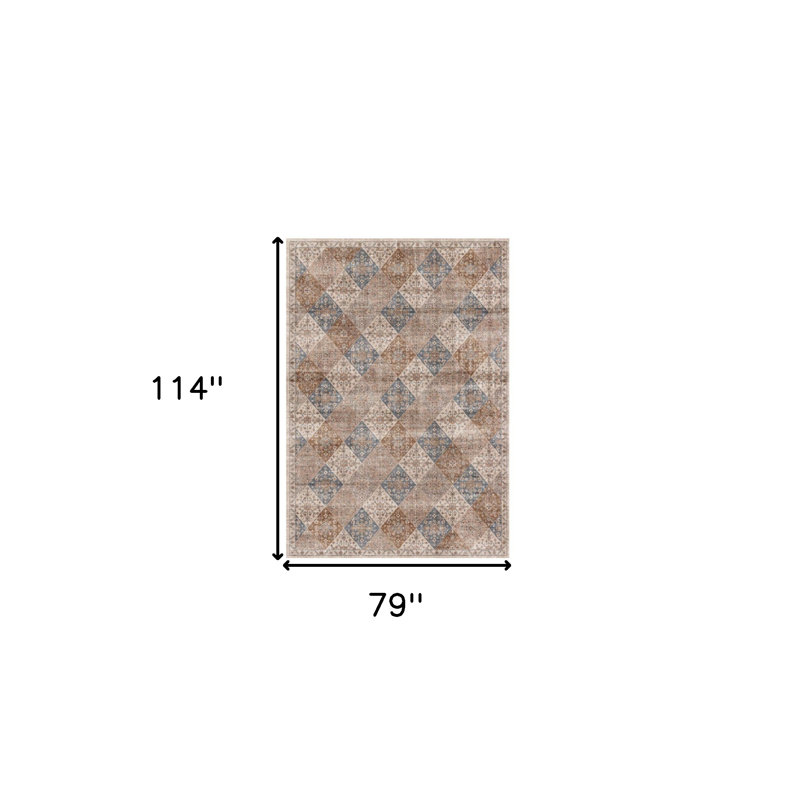 Tapis floral brun et bleu 7 pi x 10 pi