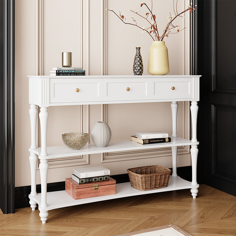 Console rétro avec tiroirs, H 35,43 po x l 51,18 po x P 15,75 po, Blanc
