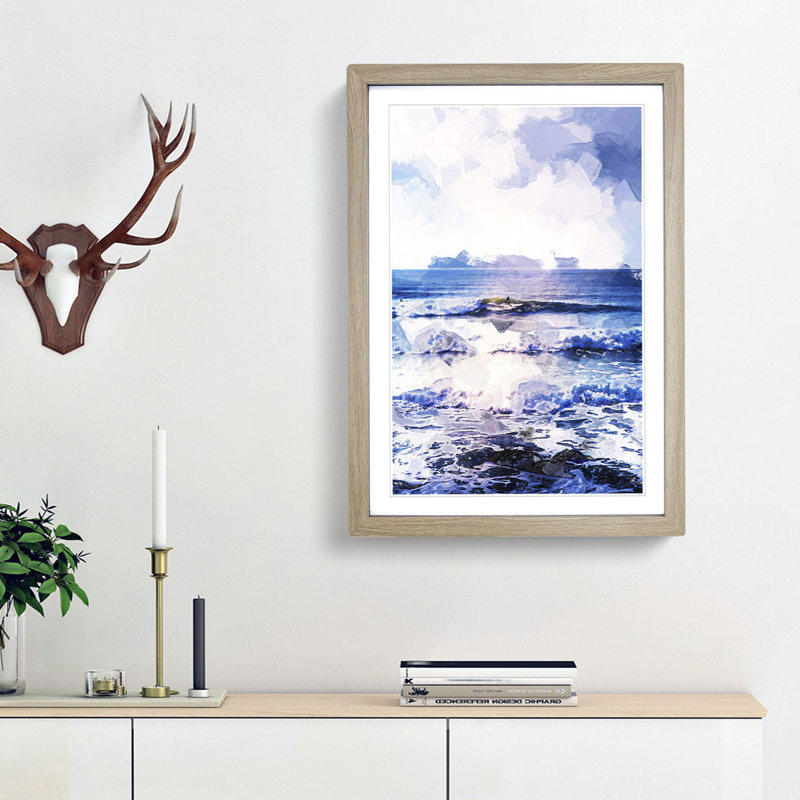 Surfing in Rhode Island in Abstract - Picture Frame Graphic Art Print, 87cm H x 62cm W x 2cm D, Oak Framed