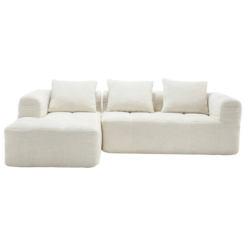 Boneless 2 - Piece Chenille No Frame Compressed Sectional, Beige Chenille