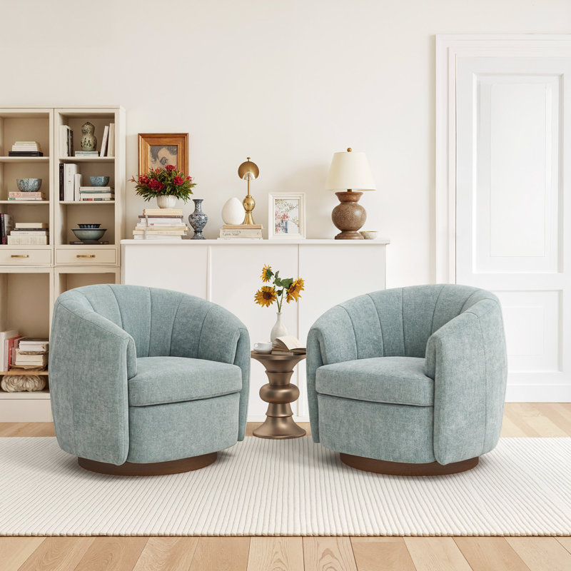 Seraphina 34.6"W Swivel Barrel Chair, Smoke Blue Green