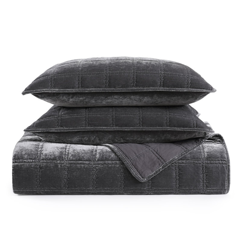 Ensemble de courtepointe Stella, Courtepointe grand lit + 2 taies d'oreiller standa, Ardoise