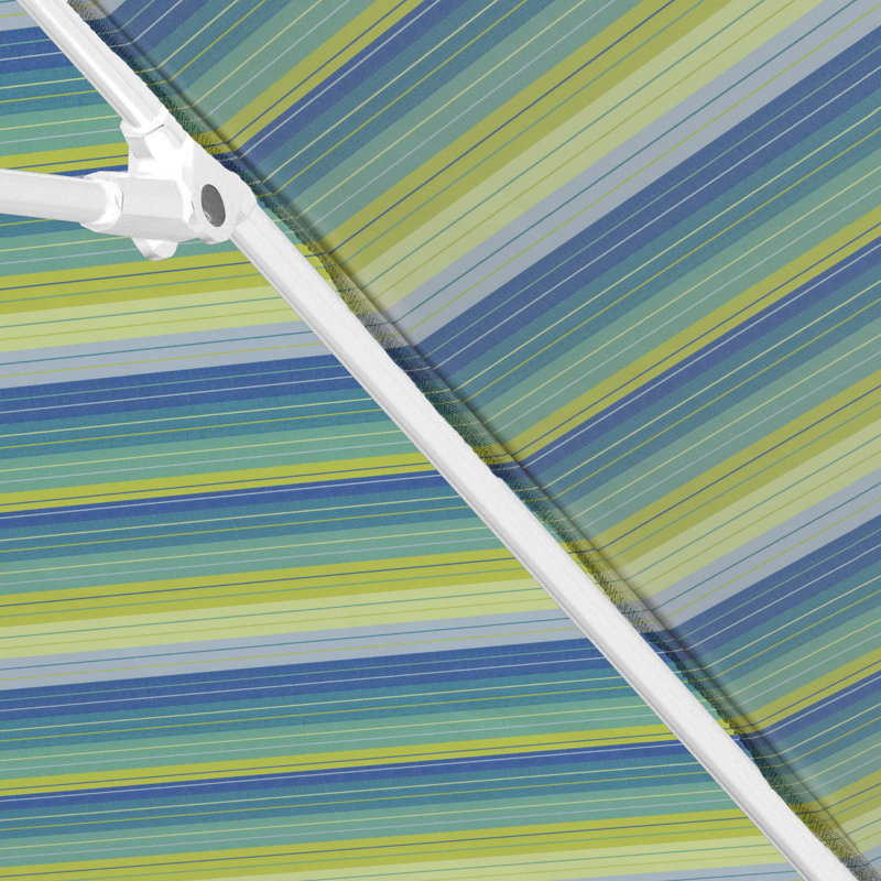 Parasol en fibre de verre 7,5 pi avec passe-partout blanc, Bleu / rayures vertes