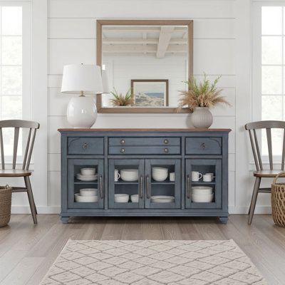 Wauneta 66" Fully Assembled Farmhouse Sideboard Buffet Cabinet, Coastal Server with Storage, Drawers & Glass Doors