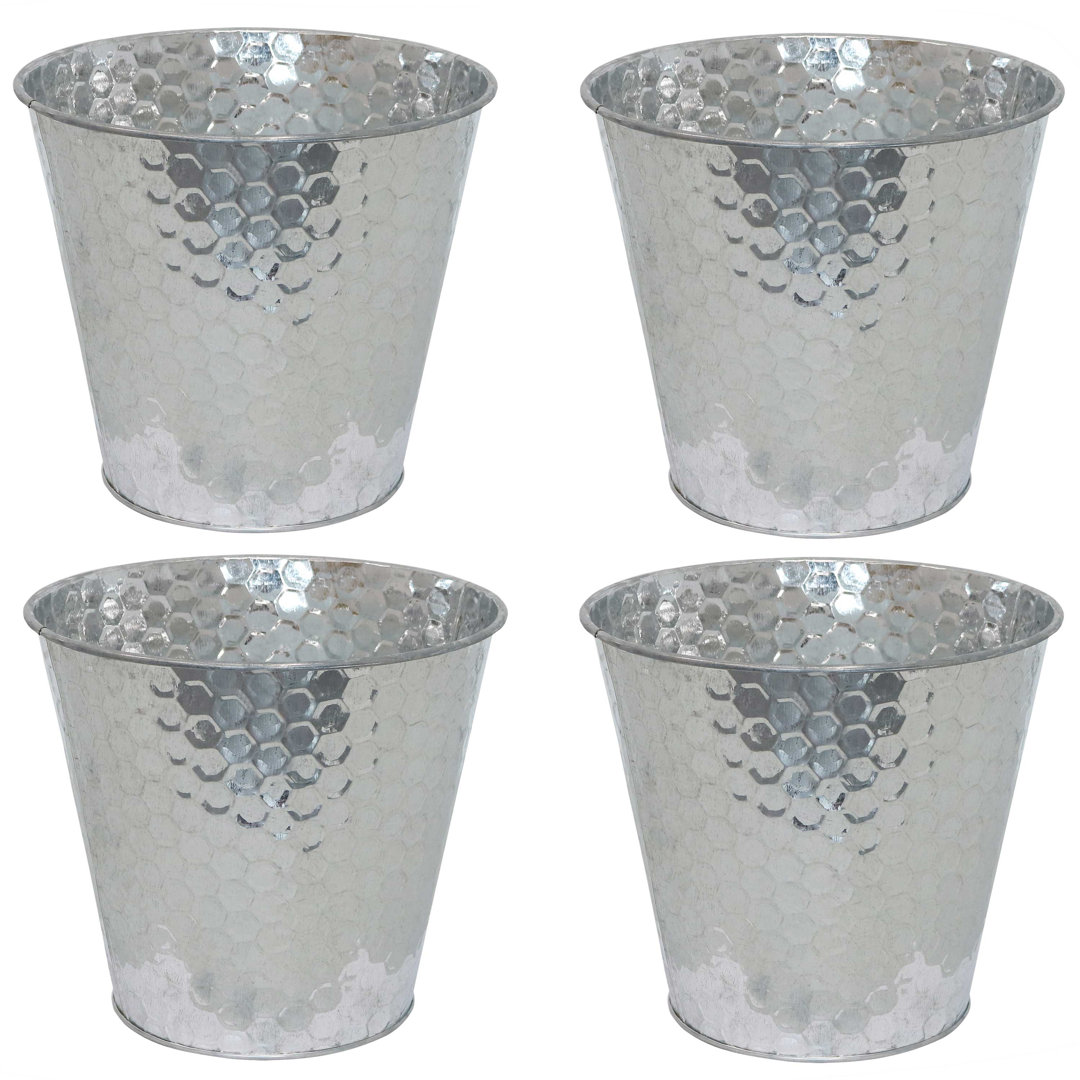 Mittler 4.1-Gallon Round Galvanized Steel Buckets w/ Hexagon Pattern (Set of 4) Corrigan Studio® 