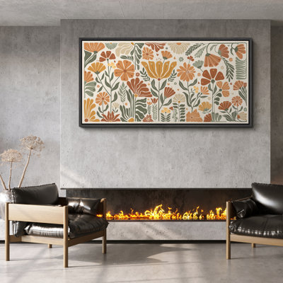 Plant Abstraction " Retro Orange Green Floral Pattern Antique Abstract Botanical Wildflowers "