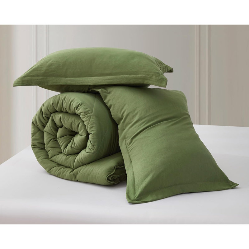 Olive Green Queen Microfiber Reversible Comforter Set