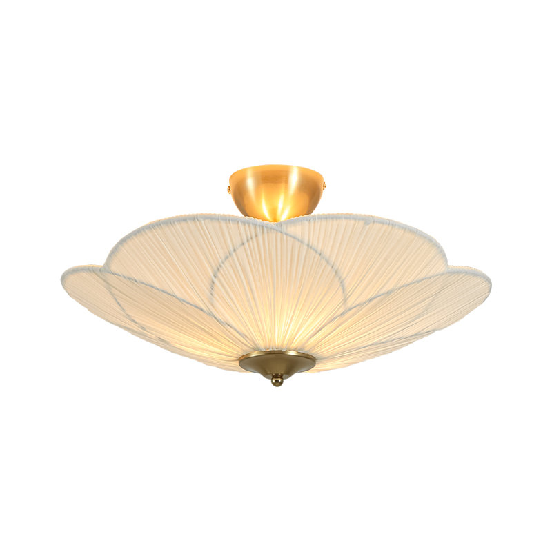 Pleated Flower Bowl Fabric Semi Flush Mount
