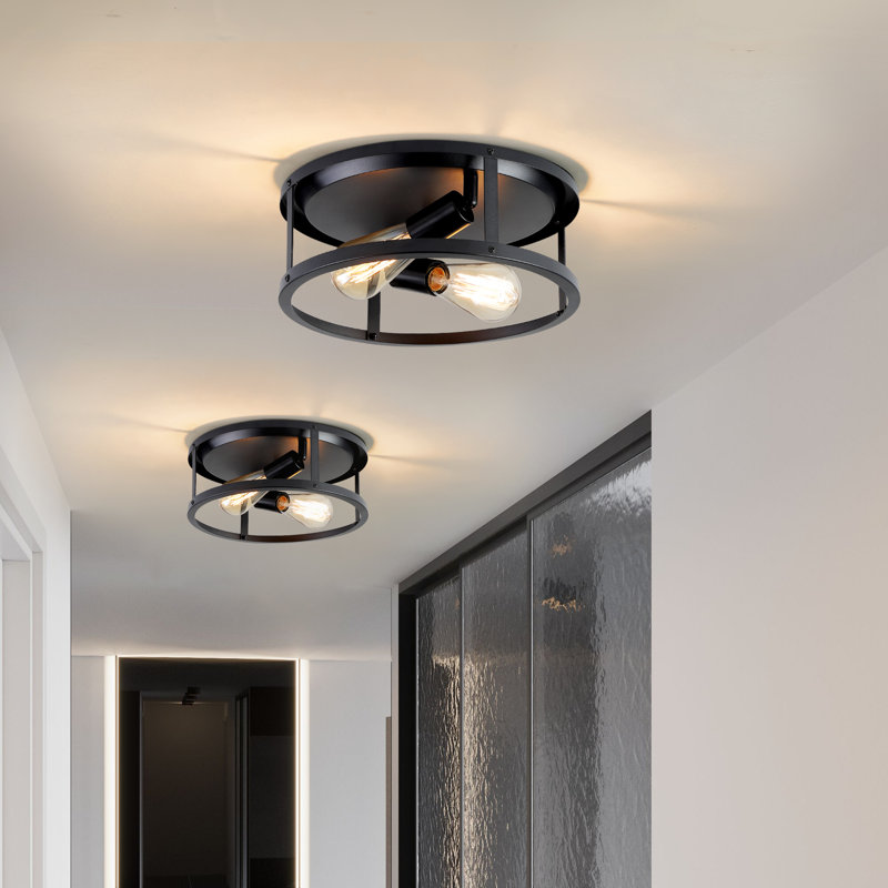 Industrial Matte black metal 2-light Flush Mount Ceiling Light-2pack