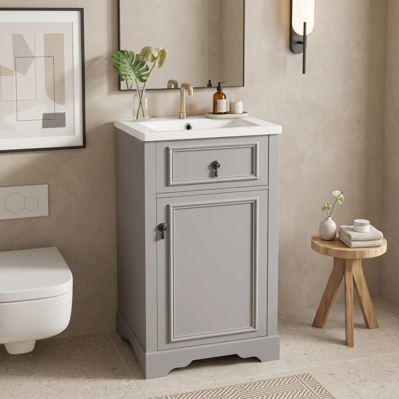 Ensemble de meuble-lavabo compact autoportant compact, Gris
