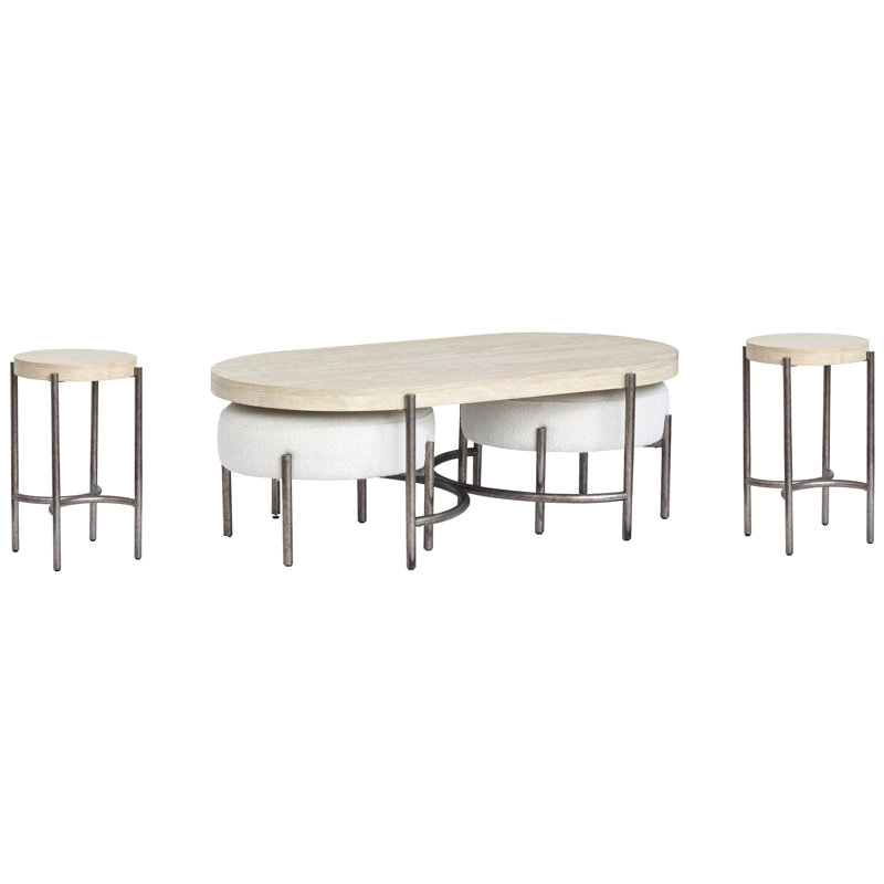 Table basse ovale et 2 repose-pieds avec 2 tables d'appoint, 5 pièces: table basse, 2 tables de bout, 2 repose