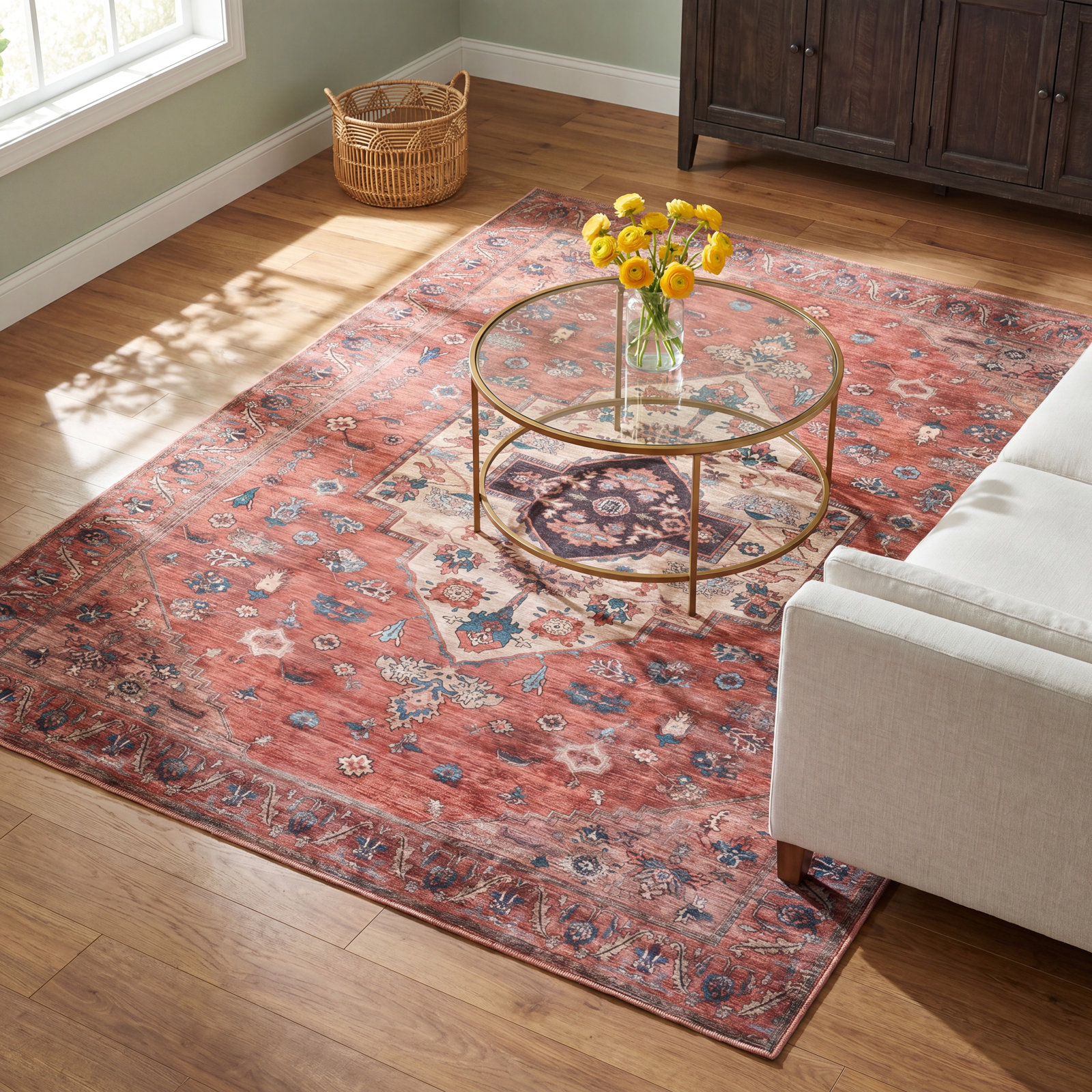Lisle Rust Multi Washable Oriental Rug, Rectangle 9'2" x 12'