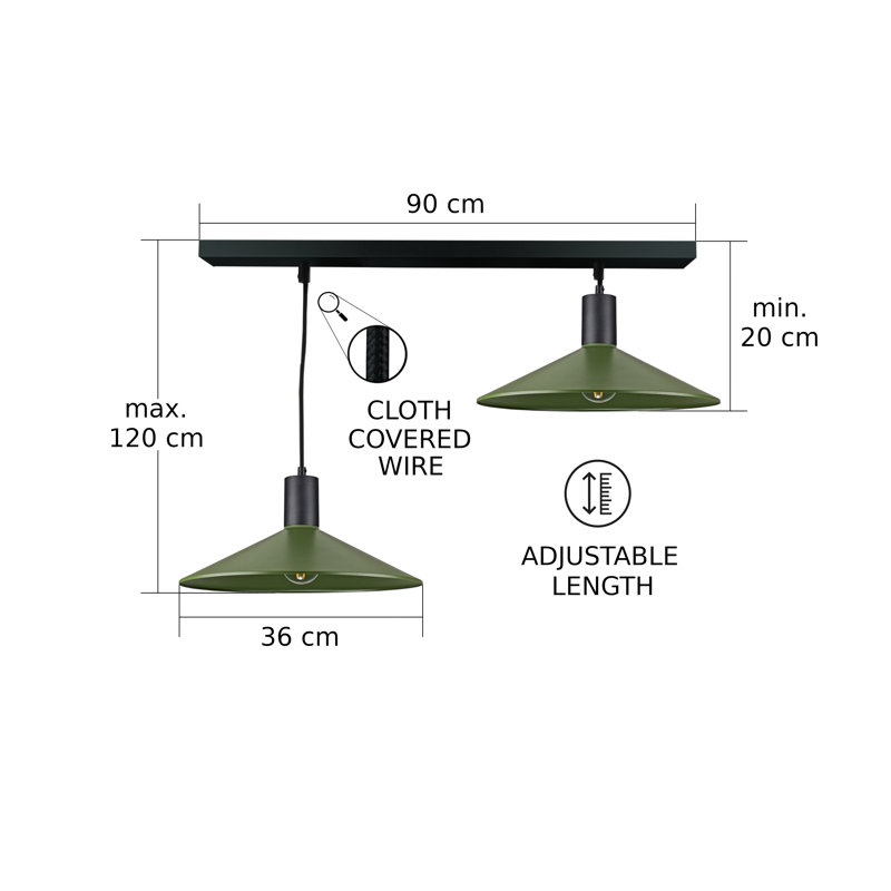 2 - Light Matte Black Dome Pendant, Black/Khaki
