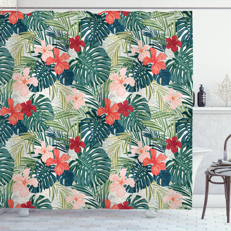 Floral Shower Curtain with Hooks Included, 84" H x 69" W