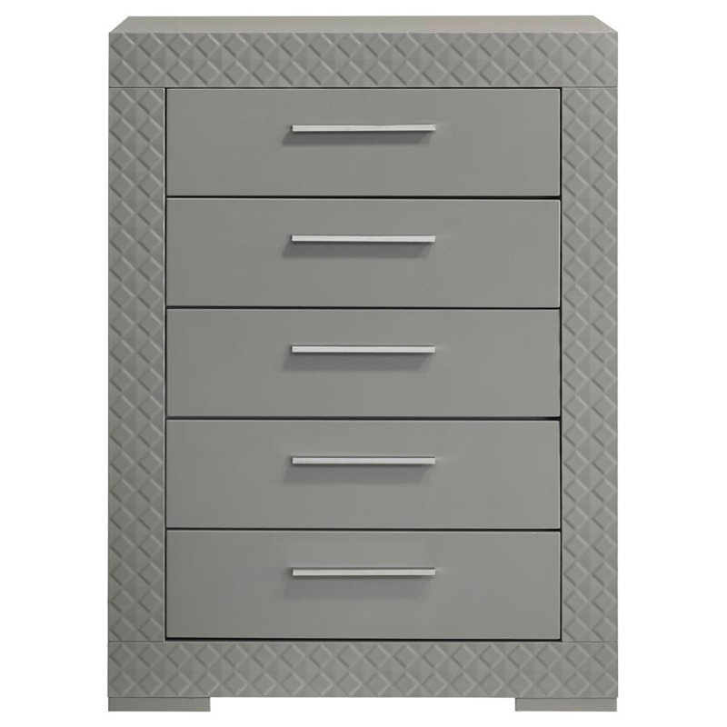 Commode 5 tiroirs Nydirah, Gris haute brillance