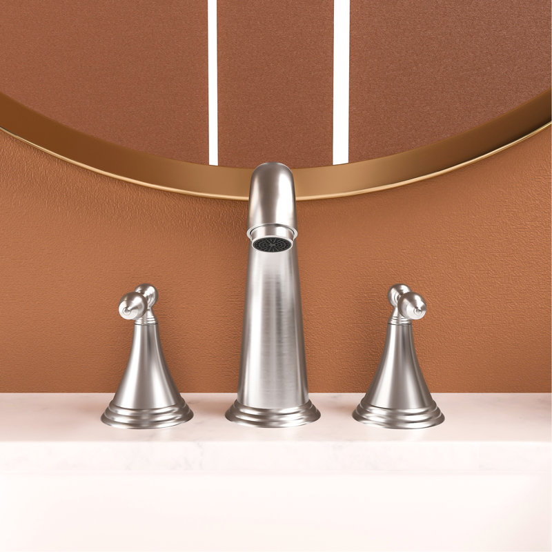 Widespread Bathroom Faucet In Brushed Nickel With Quick Connect Feature - Made Of Brass And Stainless Steel For Easy Installation 3 Hole Supply Lines Build