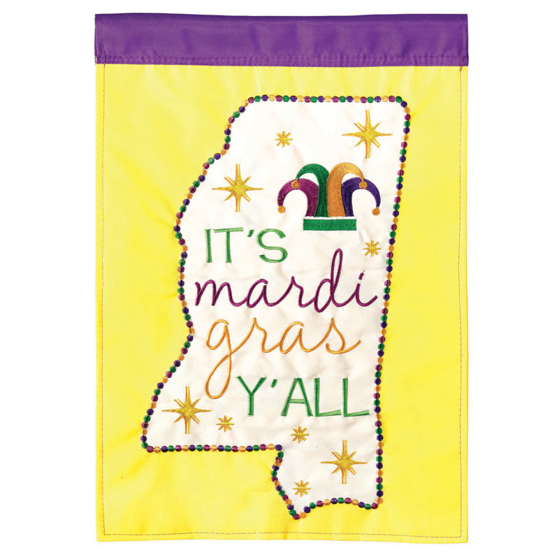 Double Sided Polyester Mardi Gras Garden Flag, 18" H x 13" W, Mississippi