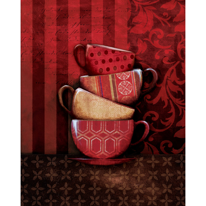 Red Stacked Coffee Mugs - Painting Print, Black Floater Framed, 76 cm H x 51 cm W