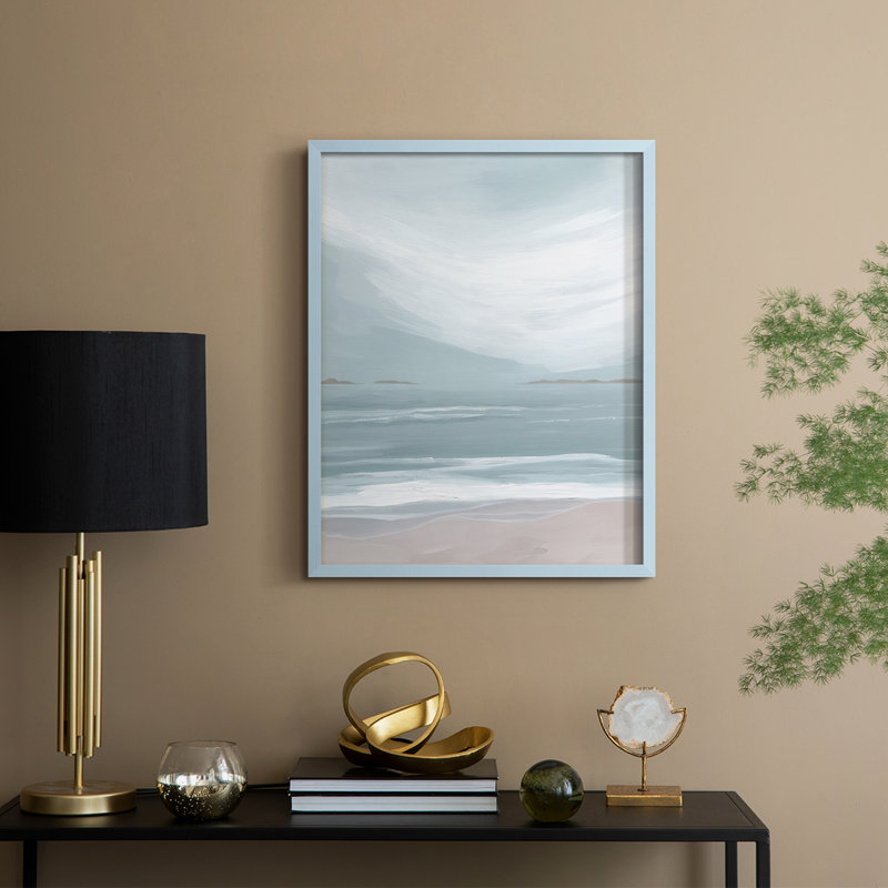 Reproduction encadrée Aqua Soft Shores II - bois massif, Bleu, H 15 po x l 12 po
