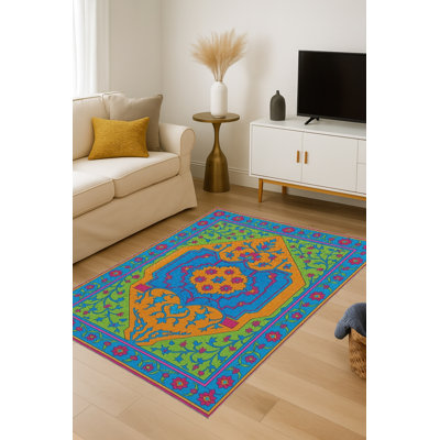 Tapis jaune tissé à envers lavable traditionnel Mosso