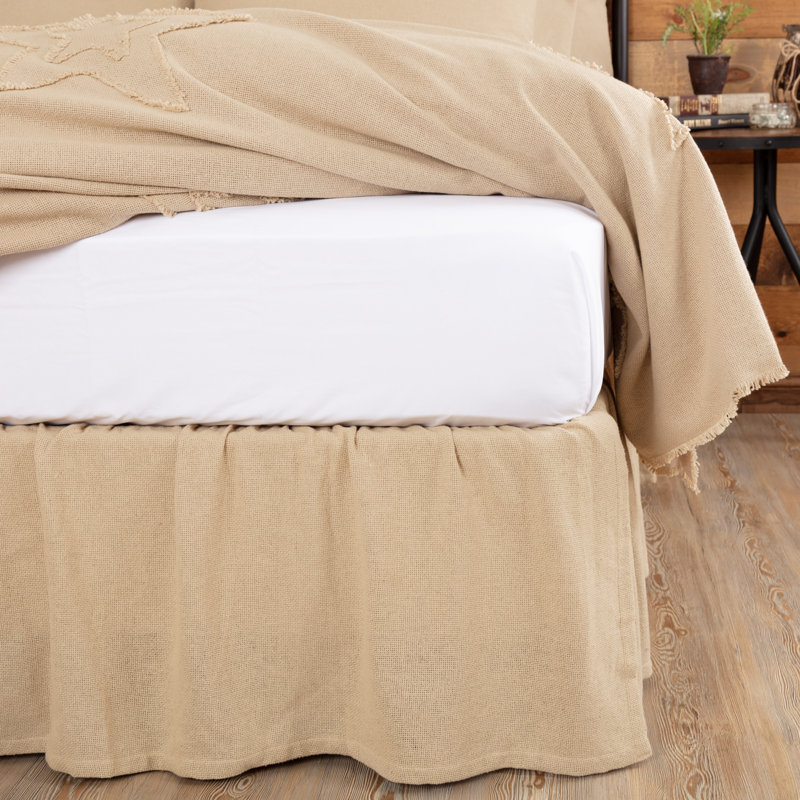Vintage Tan Cotton Burlap Ruffled King Bed Skirt