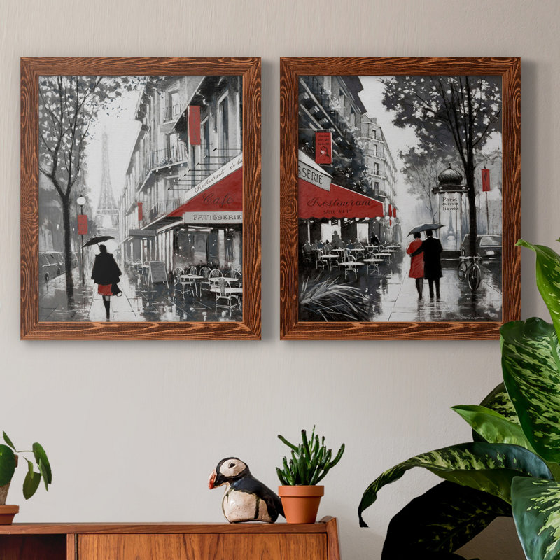 «Rainy Paris I», ensemble de 2 reproductions d'art, H 20 po x l 17 po x P 1 po, Toile avec cadre érable, Pas de tapis