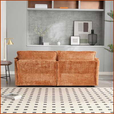 Canapé double surdimensionné en chenille avec accoudoirs amovibles, poches latérales et amp; Repose-pieds - Idéal pour le salon | Chenille | Dossier rembourré | Bois